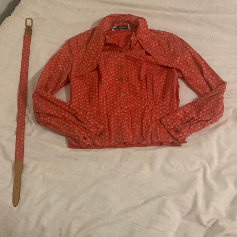 Vintage Red Floral Print Blouse With Matching Belt